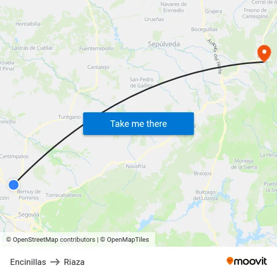Encinillas to Riaza map