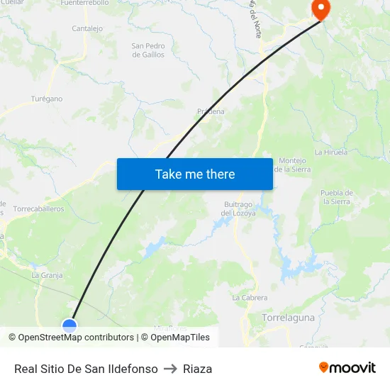 Real Sitio De San Ildefonso to Riaza map