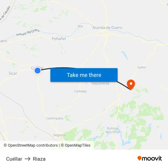 Cuéllar to Riaza map