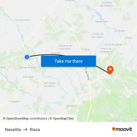 Navalilla to Riaza map