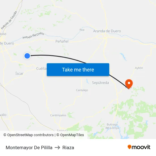 Montemayor De Pililla to Riaza map