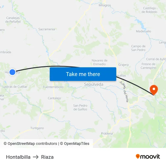 Hontalbilla to Riaza map