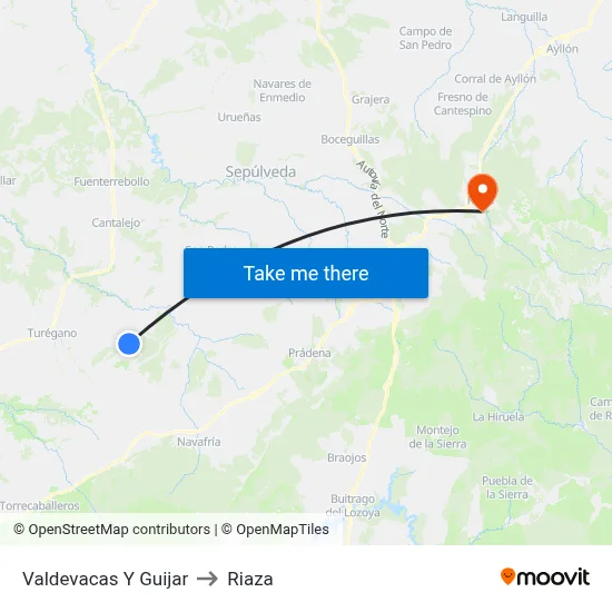 Valdevacas Y Guijar to Riaza map