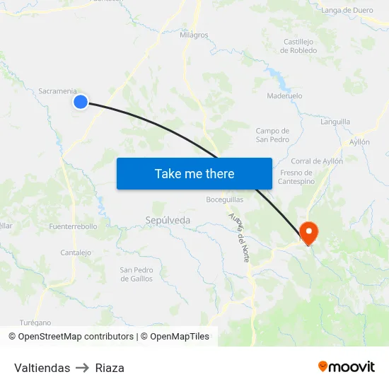 Valtiendas to Riaza map