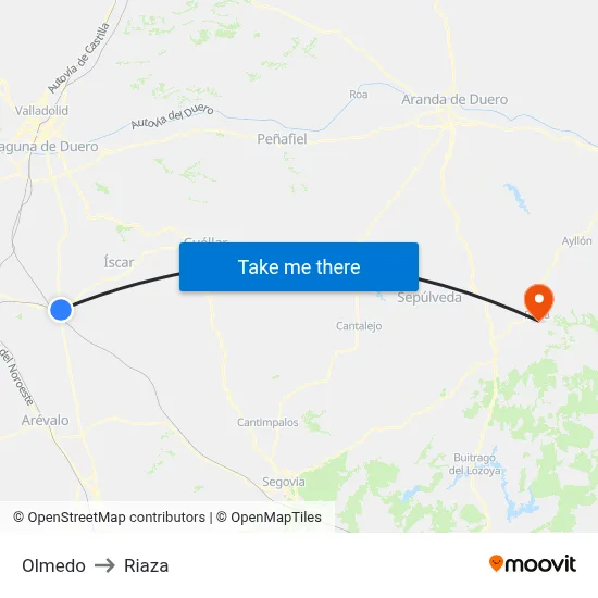 Olmedo to Riaza map
