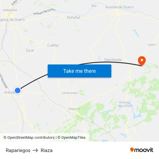 Rapariegos to Riaza map