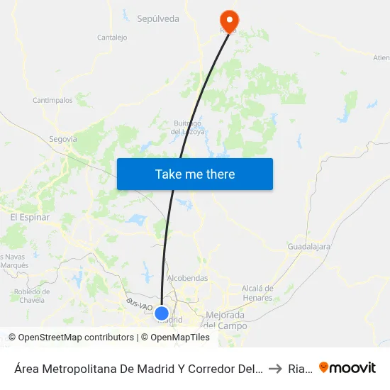 Área Metropolitana De Madrid Y Corredor Del Henares to Riaza map