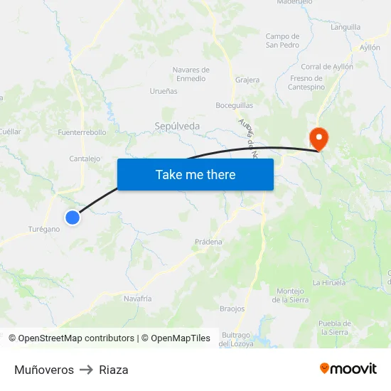 Muñoveros to Riaza map