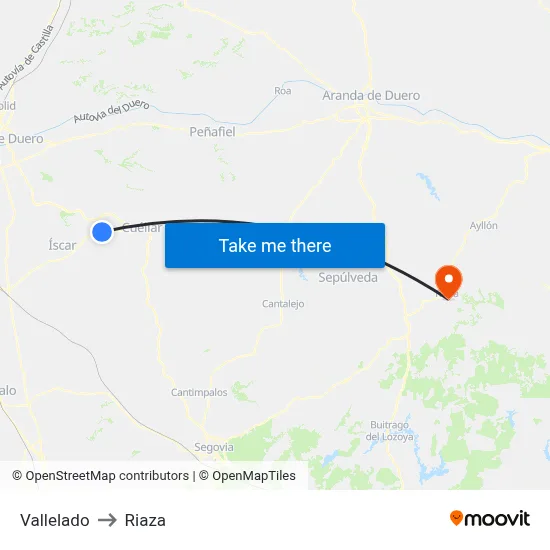 Vallelado to Riaza map