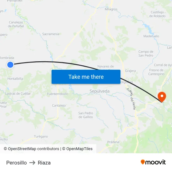 Perosillo to Riaza map