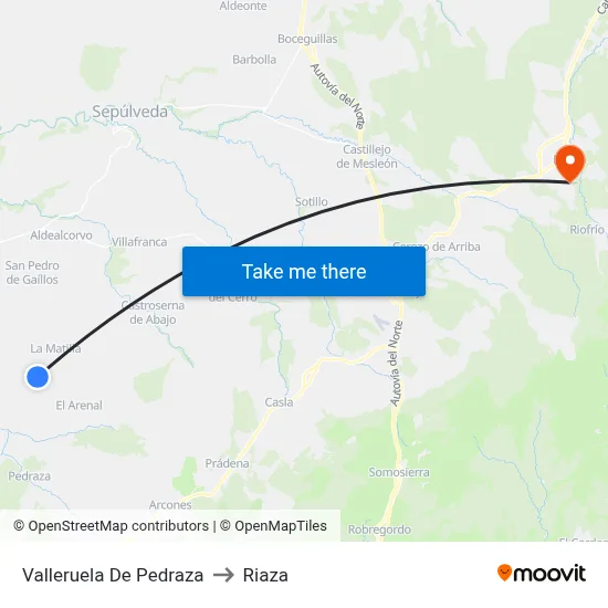 Valleruela De Pedraza to Riaza map