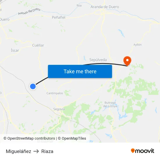Migueláñez to Riaza map