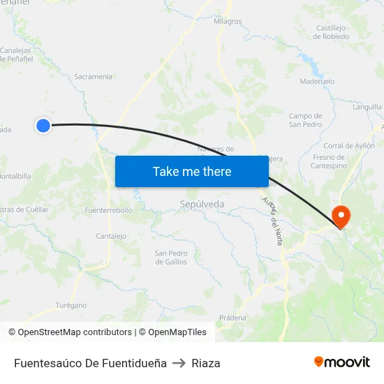 Fuentesaúco De Fuentidueña to Riaza map