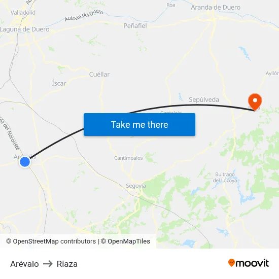Arévalo to Riaza map