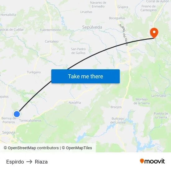 Espirdo to Riaza map