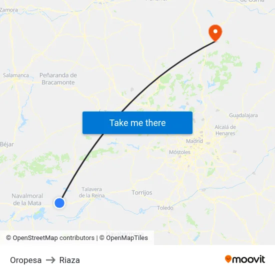 Oropesa to Riaza map