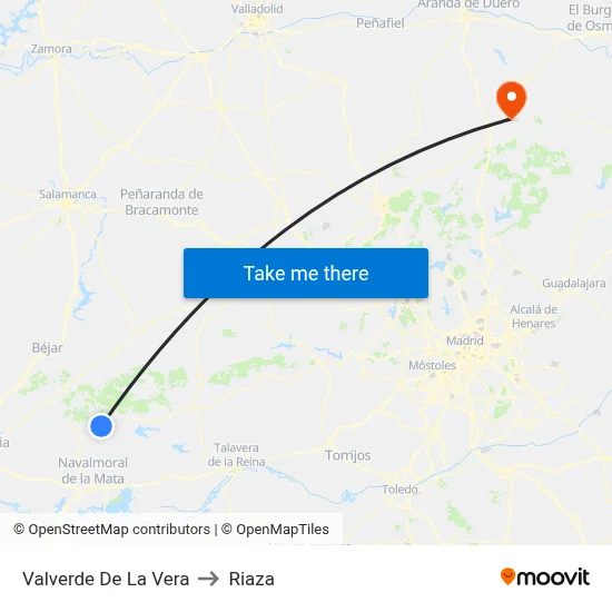 Valverde De La Vera to Riaza map