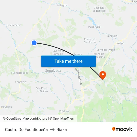 Castro De Fuentidueña to Riaza map