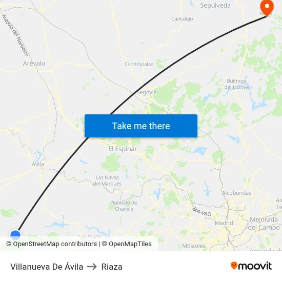 Villanueva De Ávila to Riaza map