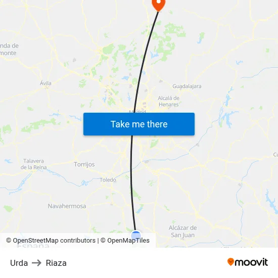 Urda to Riaza map