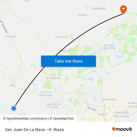 San Juan De La Nava to Riaza map