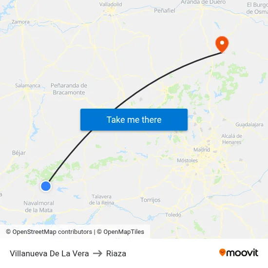 Villanueva De La Vera to Riaza map