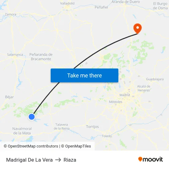 Madrigal De La Vera to Riaza map
