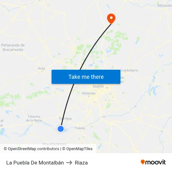 La Puebla De Montalbán to Riaza map
