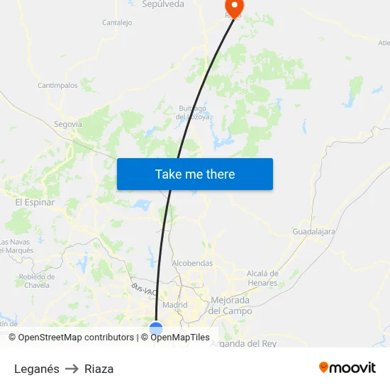 Leganés to Riaza map