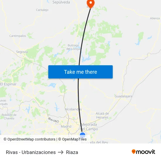 Rivas - Urbanizaciones to Riaza map