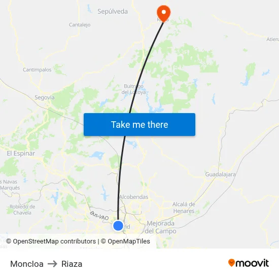 Moncloa to Riaza map