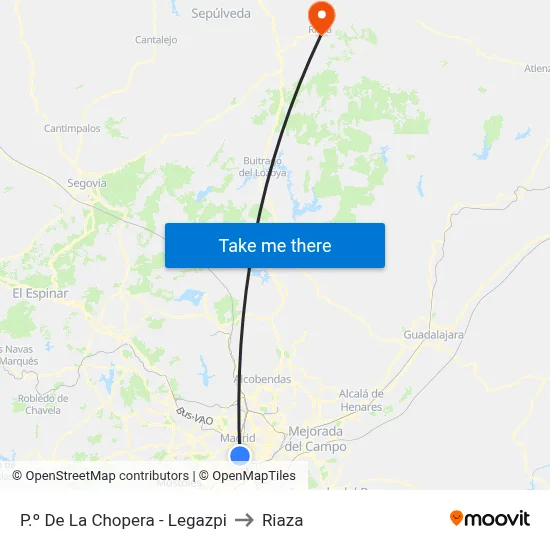 P.º De La Chopera - Legazpi to Riaza map