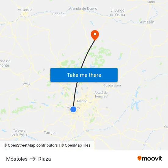 Móstoles to Riaza map