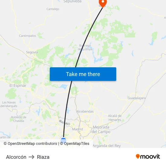 Alcorcón to Riaza map