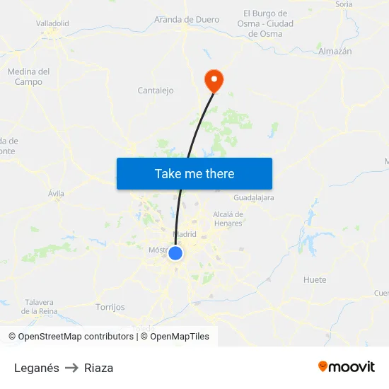 Leganés to Riaza map