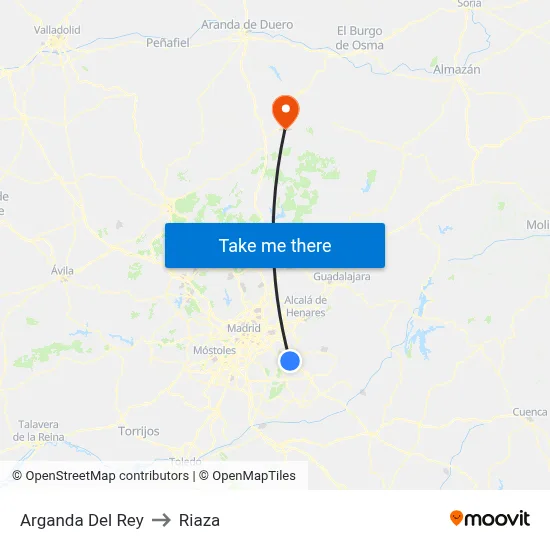 Arganda Del Rey to Riaza map