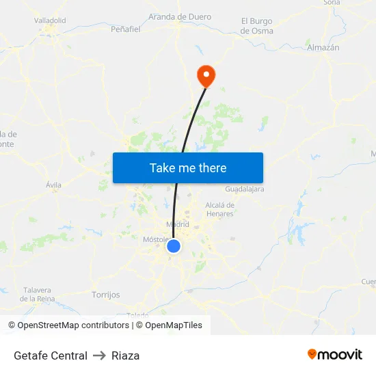 Getafe Central to Riaza map