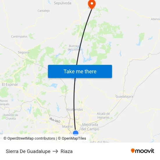 Sierra De Guadalupe to Riaza map