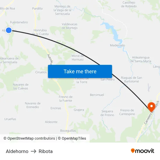Aldehorno to Ribota map