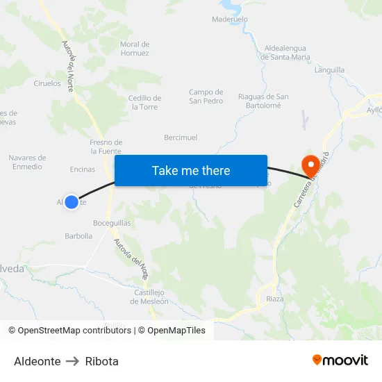 Aldeonte to Ribota map
