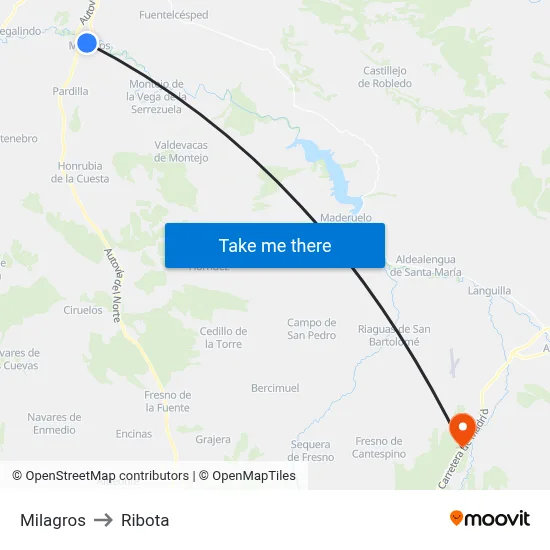Milagros to Ribota map