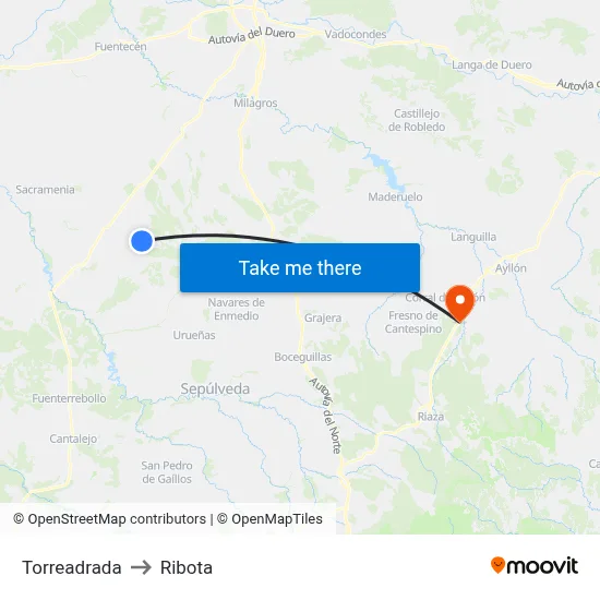 Torreadrada to Ribota map