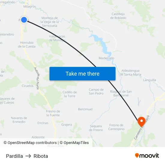 Pardilla to Ribota map