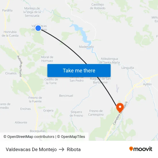 Valdevacas De Montejo to Ribota map