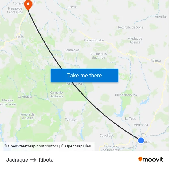 Jadraque to Ribota map