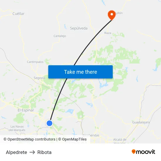 Alpedrete to Ribota map