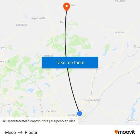Meco to Ribota map