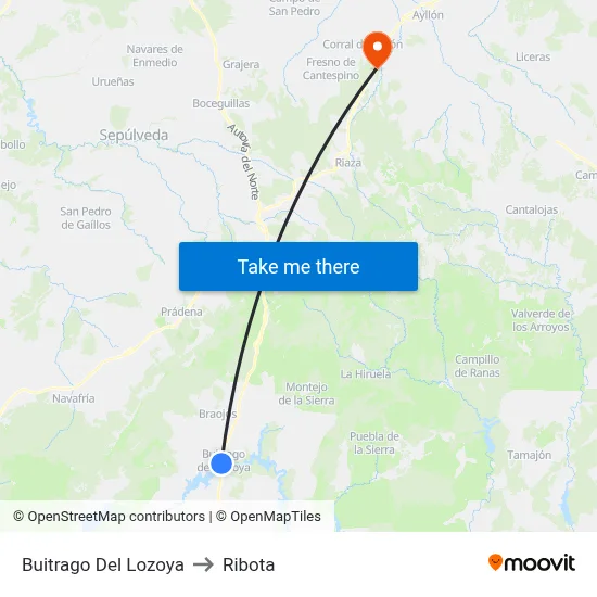 Buitrago Del Lozoya to Ribota map