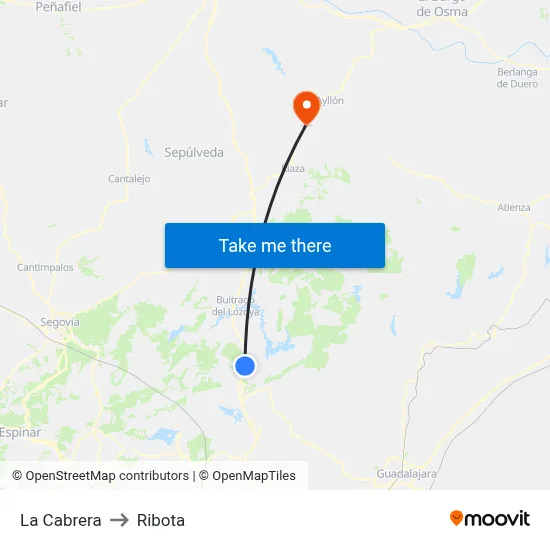 La Cabrera to Ribota map