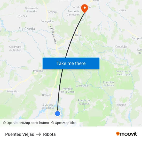 Puentes Viejas to Ribota map